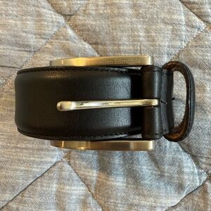 Allen Edmonds Black Leather Belt with Silver Buckle